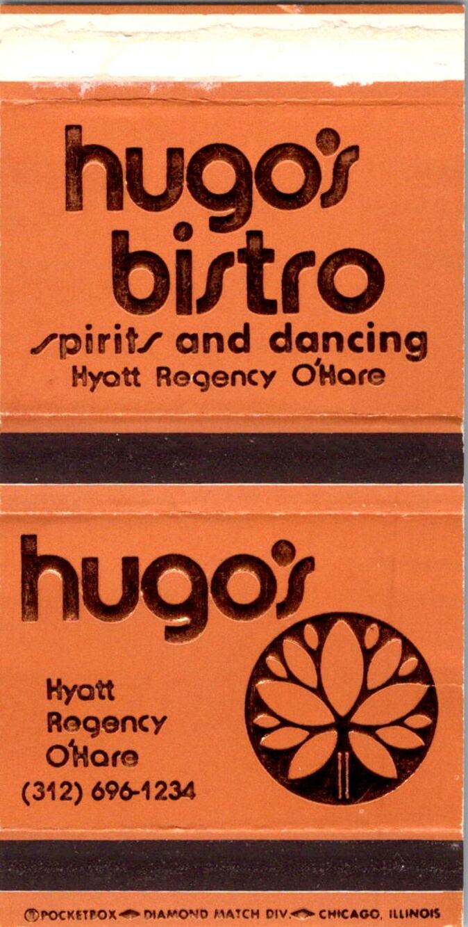 Hugo's Bistro Spirits & Dancing Hyatt Regency Vintage Matchbook Matchbox SMM21-3